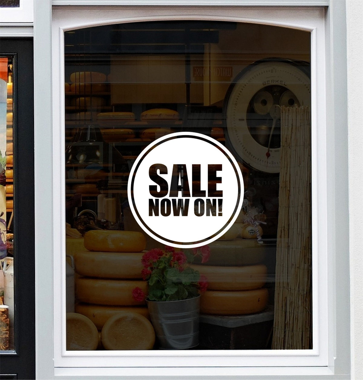 Sale Now On Window Sticker design on a white background