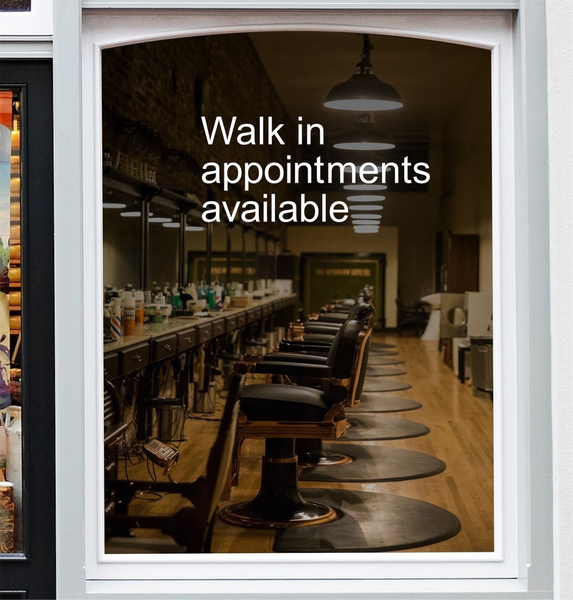 Walk-In Appointments Available Window Sticker design on a white background