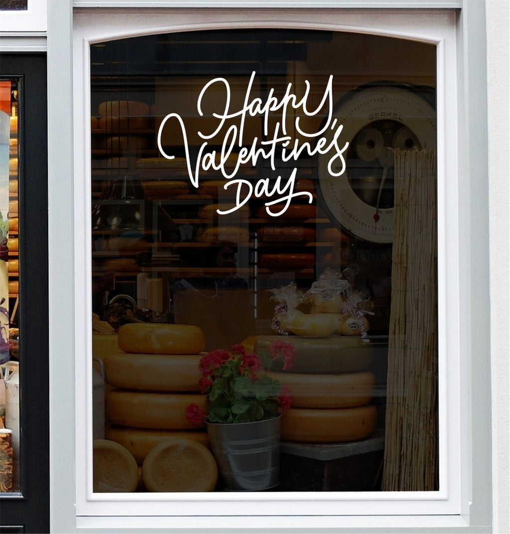 Happy Valentine’s Day Hearts Window Sticker design on a white background