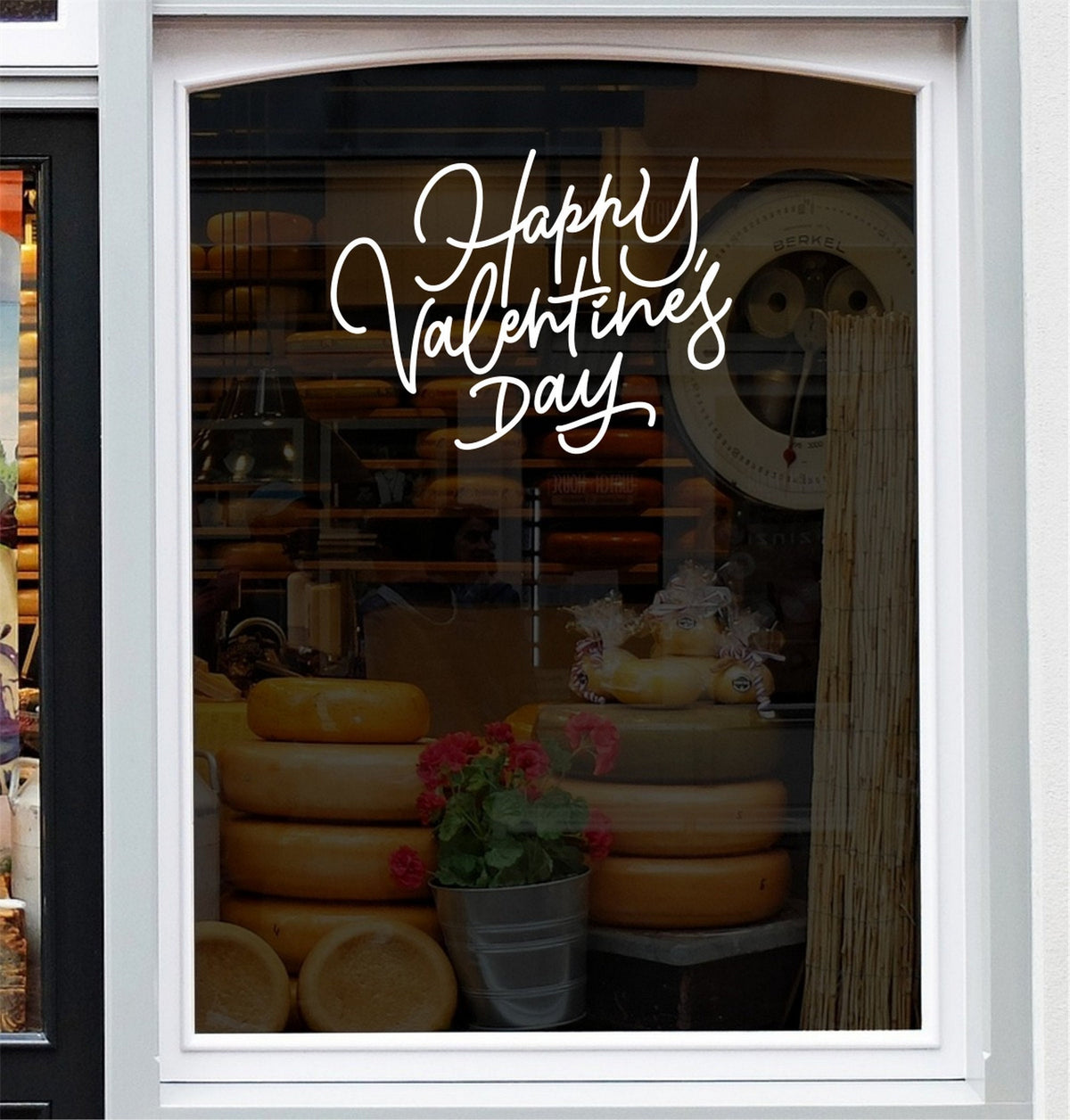 Happy Valentine’s Day Hearts Window Sticker design on a white background