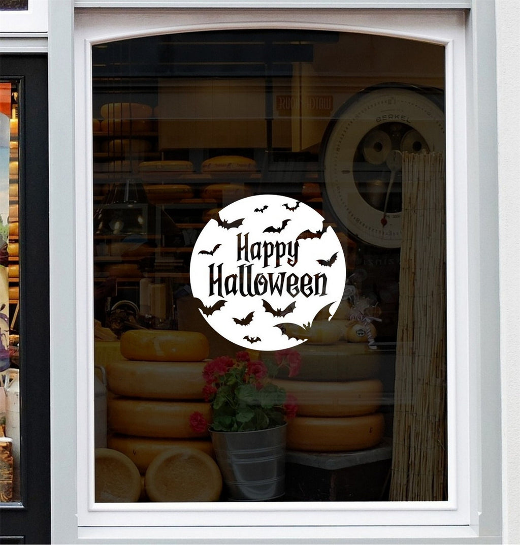 Happy Halloween Bats Window Sticker design on a white background