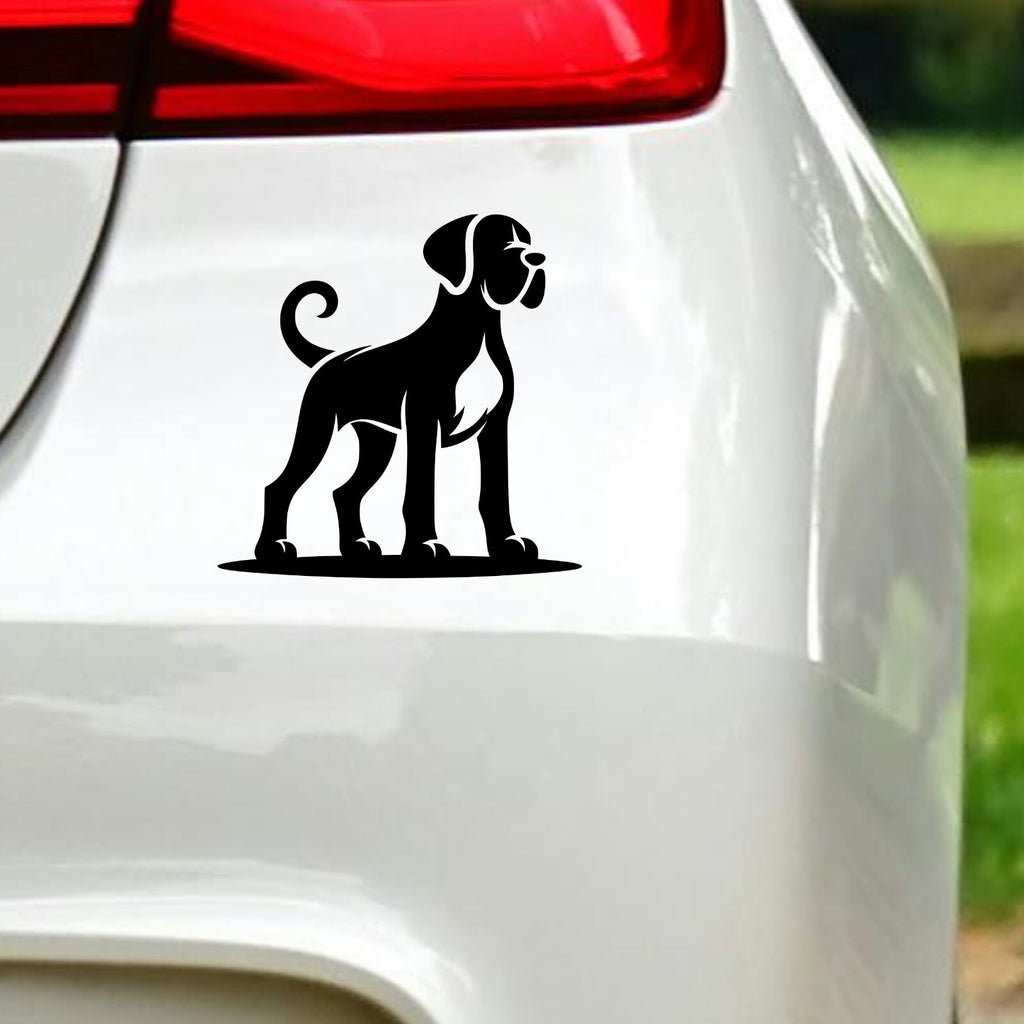 Standing Great Dane vinyl sticker — black decal on white vehicle bodywork.