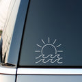 Sun and Waves 15 x 14cm vinyl decal for car, van or camper.