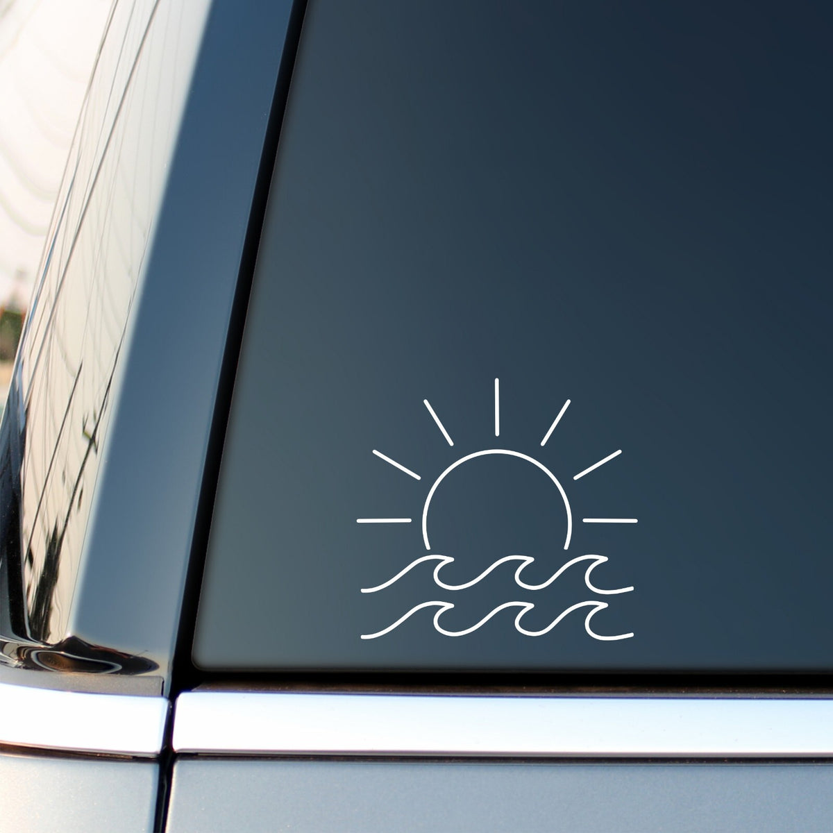 Sun and Waves 15 x 14cm vinyl decal for car, van or camper.