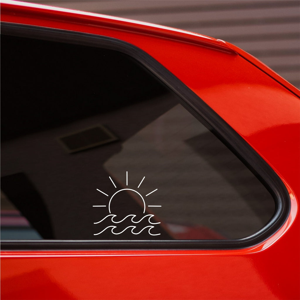 Sun and Waves 15 x 14cm vinyl decal for car, van or camper.