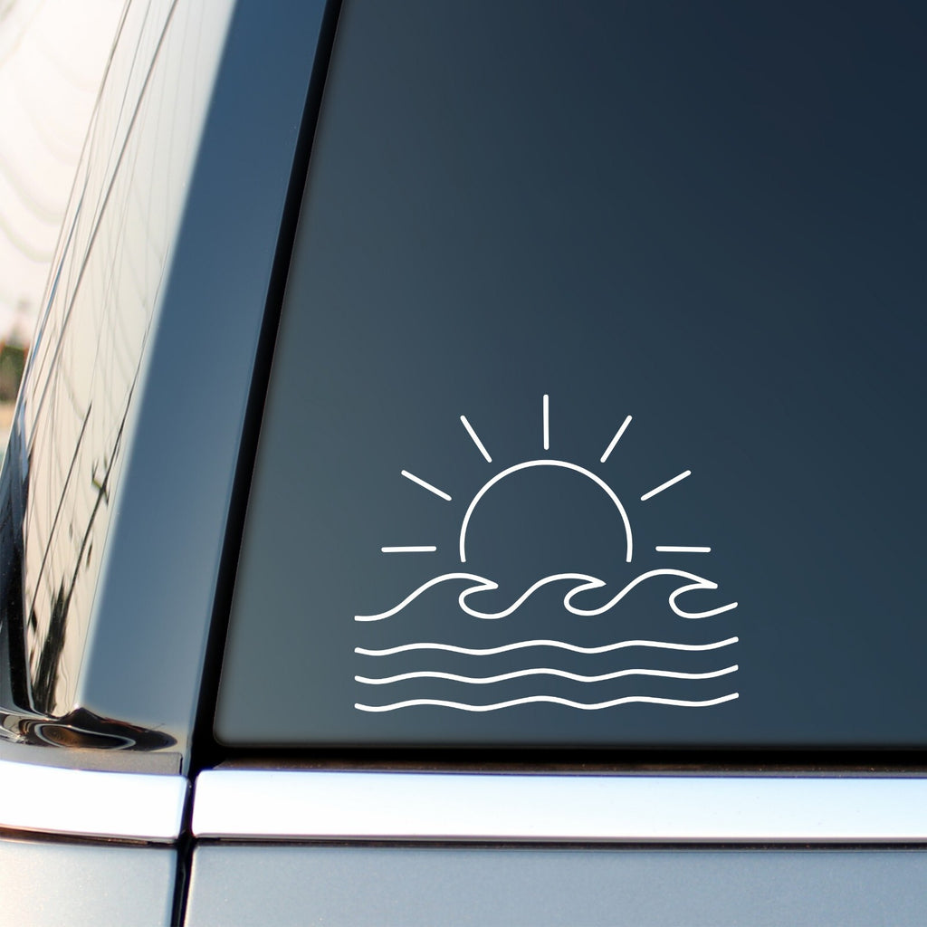 Sun and Waves 16 x 13cm vinyl decal for car, van or camper.