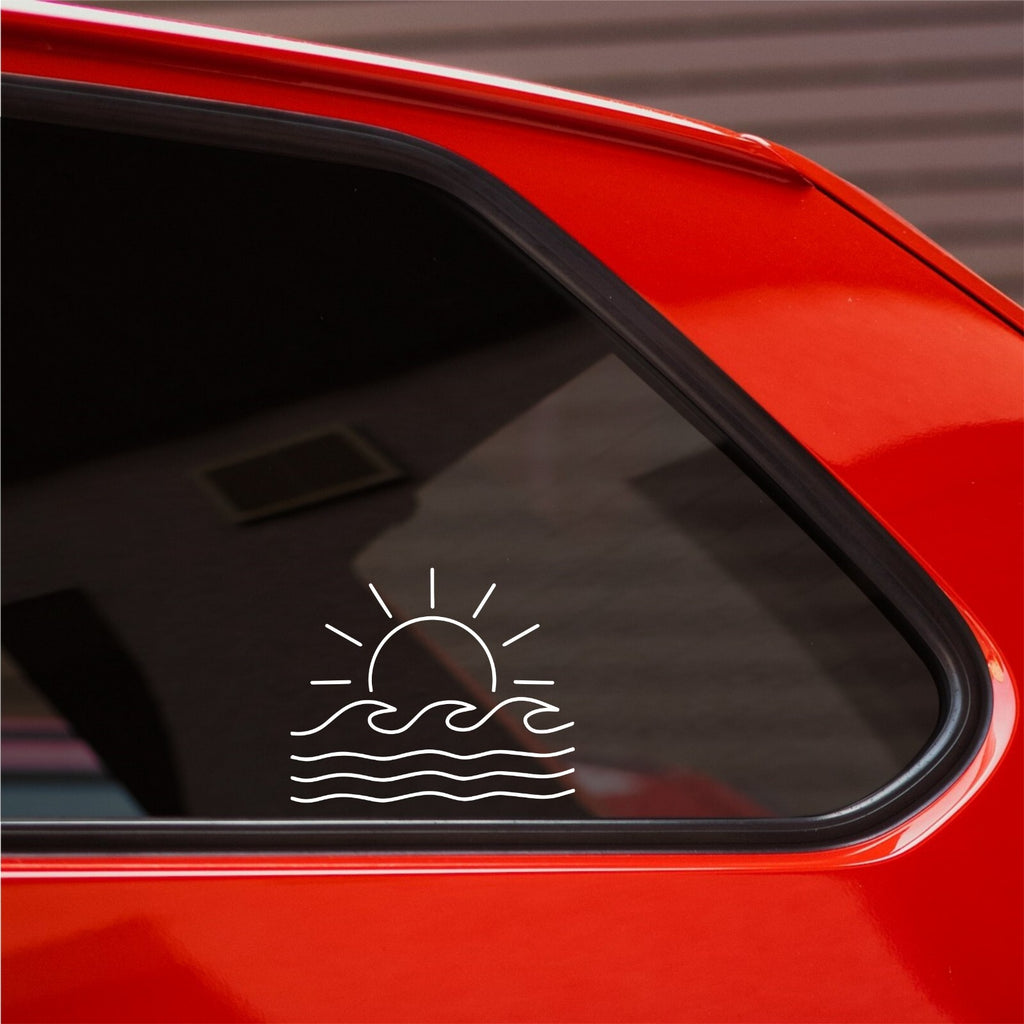 Sun and Waves 16 x 13cm vinyl decal for car, van or camper.