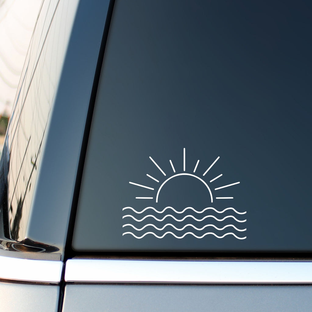 Sun and Waves Ripple vinyl sticker — design and example vehicle placement 2.