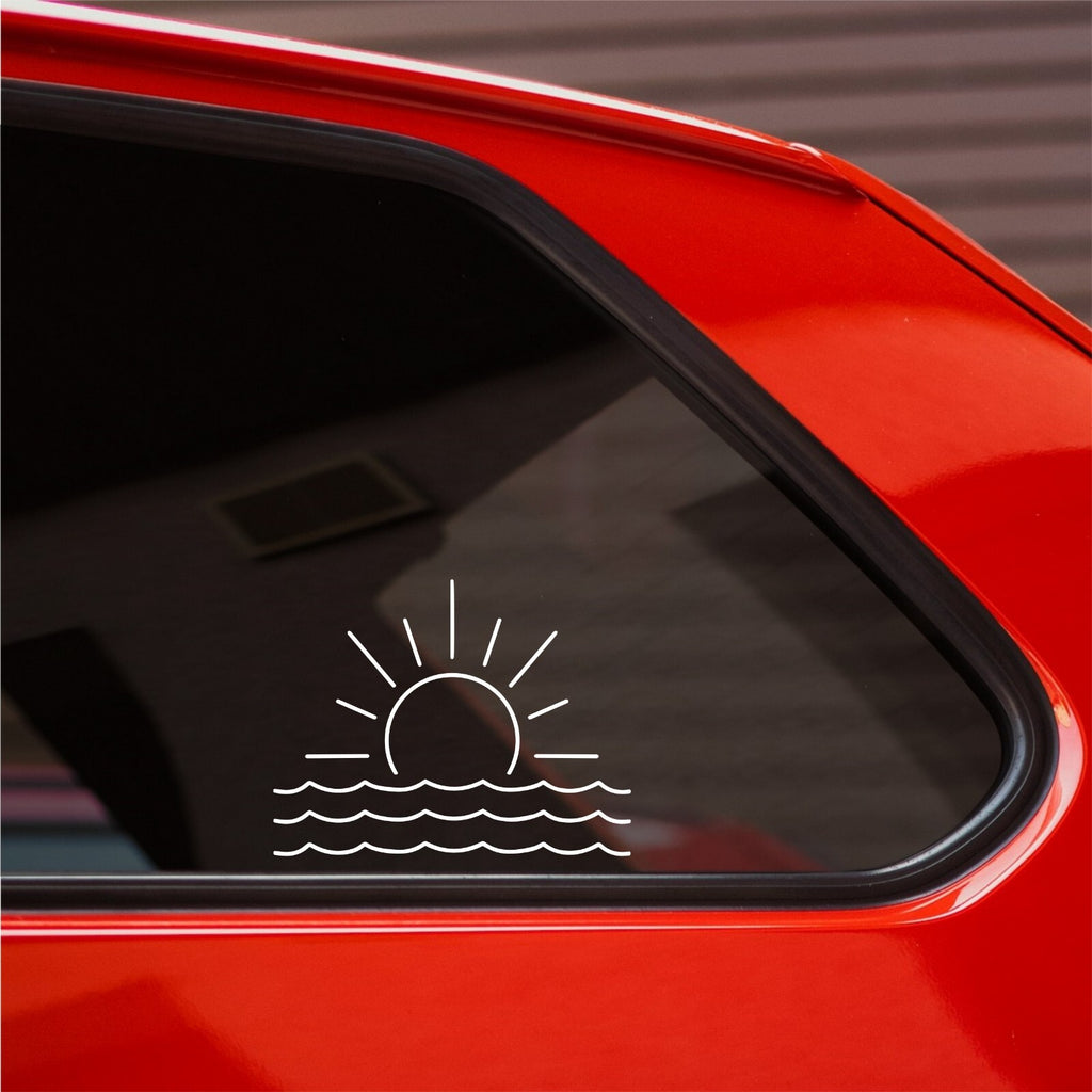 Sun and Waves Scalloped vinyl sticker — design and example vehicle placement 1.