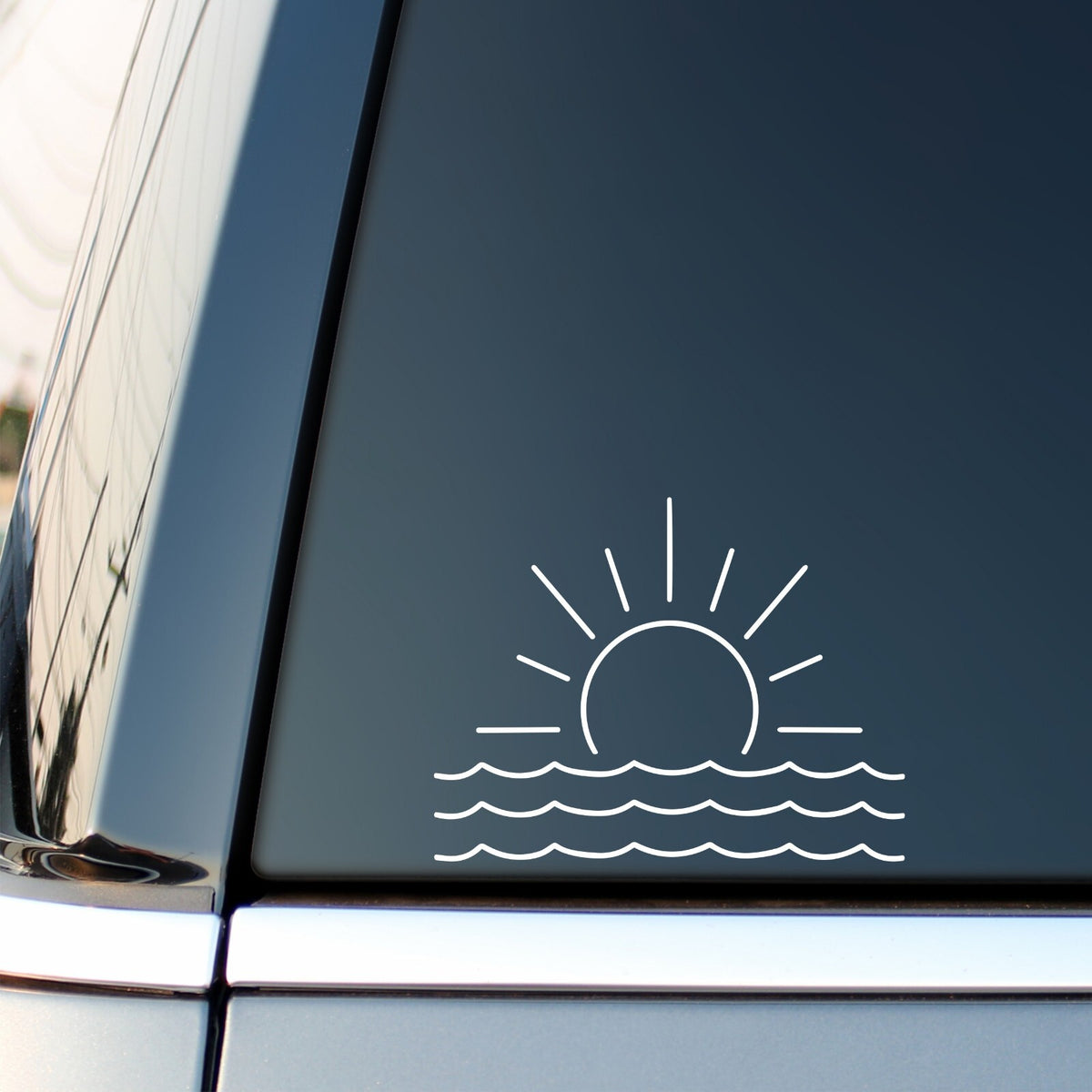 Sun and Waves Scalloped vinyl sticker — design and example vehicle placement 2.