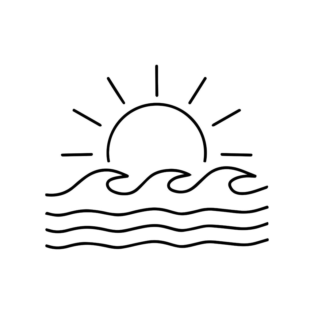 Sun and waves vinyl car sticker design, 16cm wide by 13cm high.