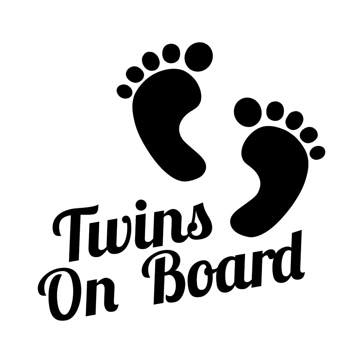 Twins On Board Footprints Car decal — design shown in black on white.