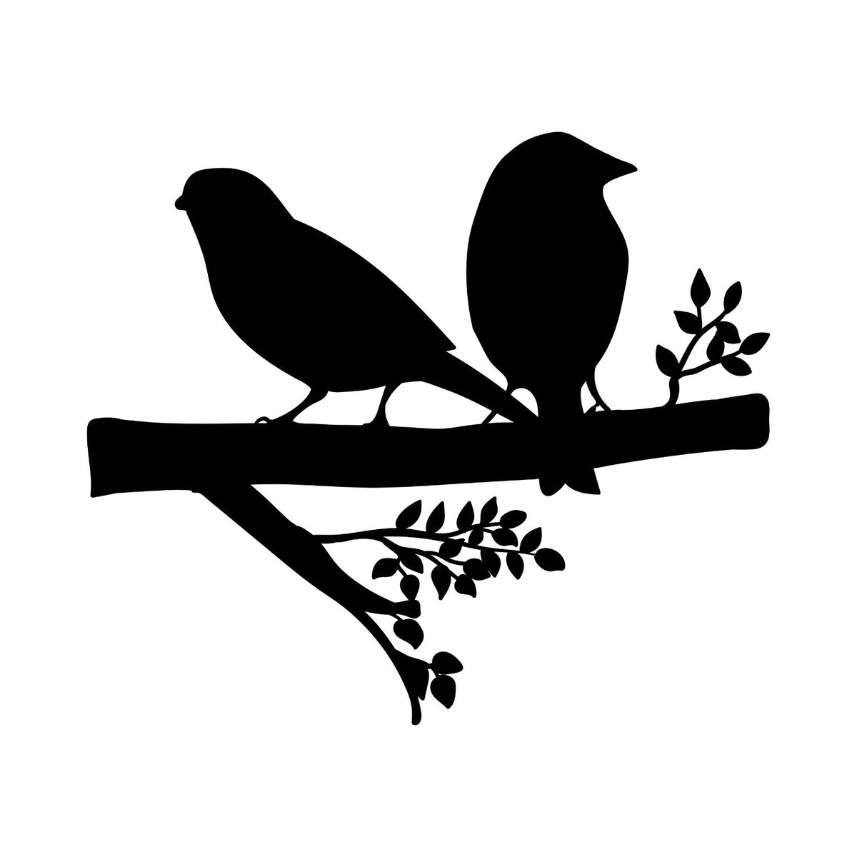 Two Birds on a Branch sticker design shown in black on a white background.