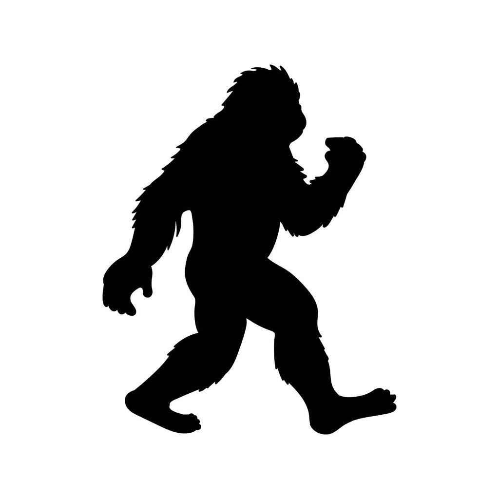 Walking Bigfoot sticker design shown in black on a white background.