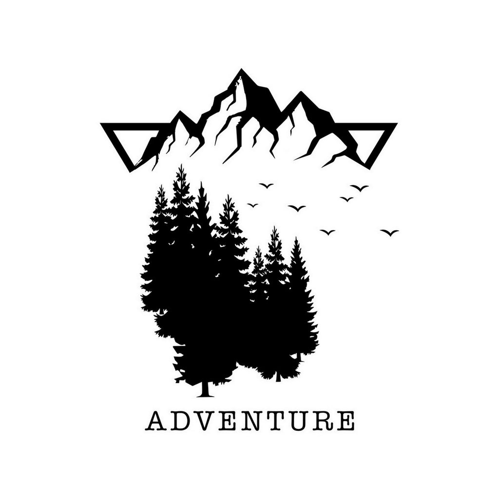 Adventure Forest Mountain Large Camper Van Caravan Sticker – black vinyl decal artwork