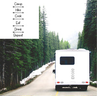 Camp Hike Cook Eat Drink Repeat Caravan Sticker