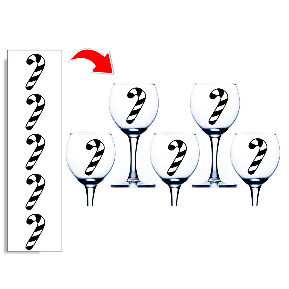 Candy Cane Wine Glass Stickers