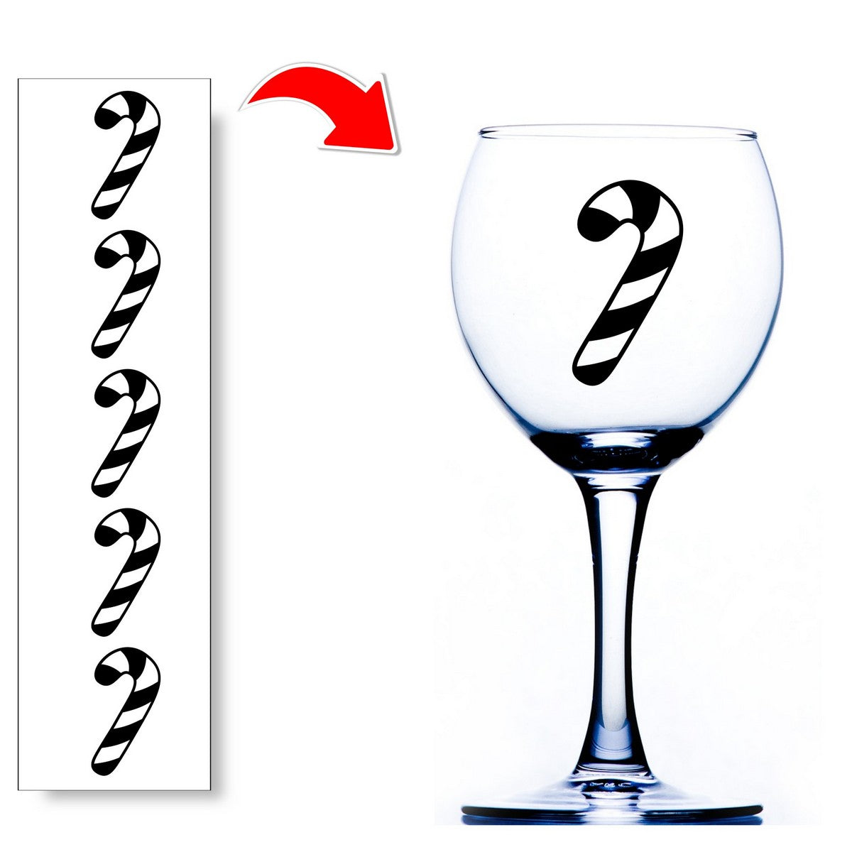 Candy Cane Wine Glass Stickers