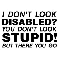 I Don't Look Disabled? You Don't Look Stupid But There You Go Car Sticker
