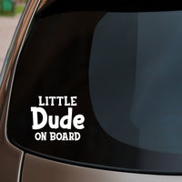 Little Dude On Board Sticker fitted on car rear window