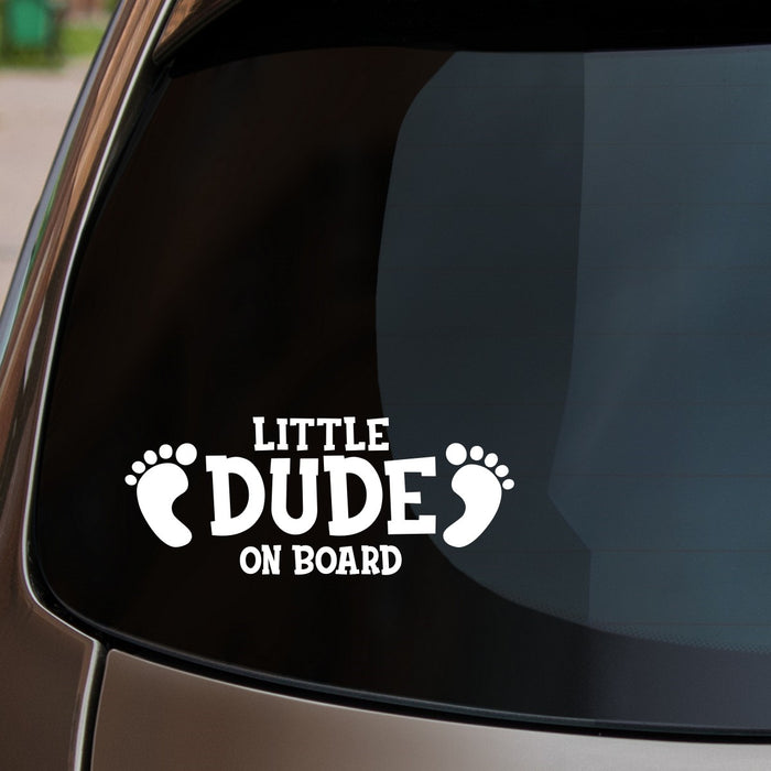 Little Dude On Board Baby Feet Car Sticker Fitted On Rear Window