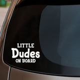 Little Dudes On Board Sticker fitted on car rear window