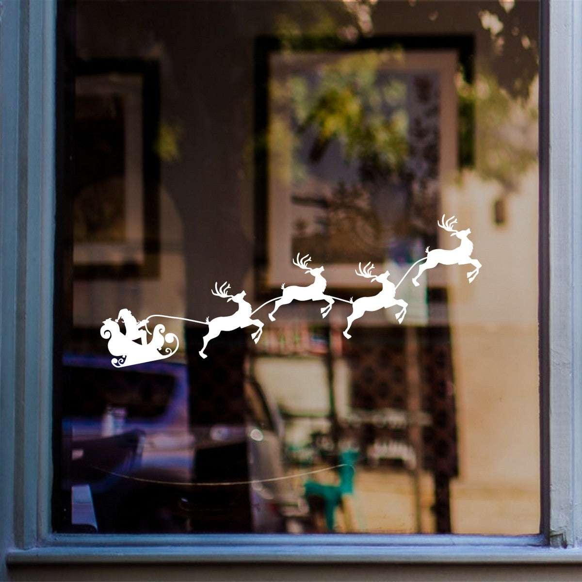 Santa Sleigh Reindeer Christmas Window Sticker