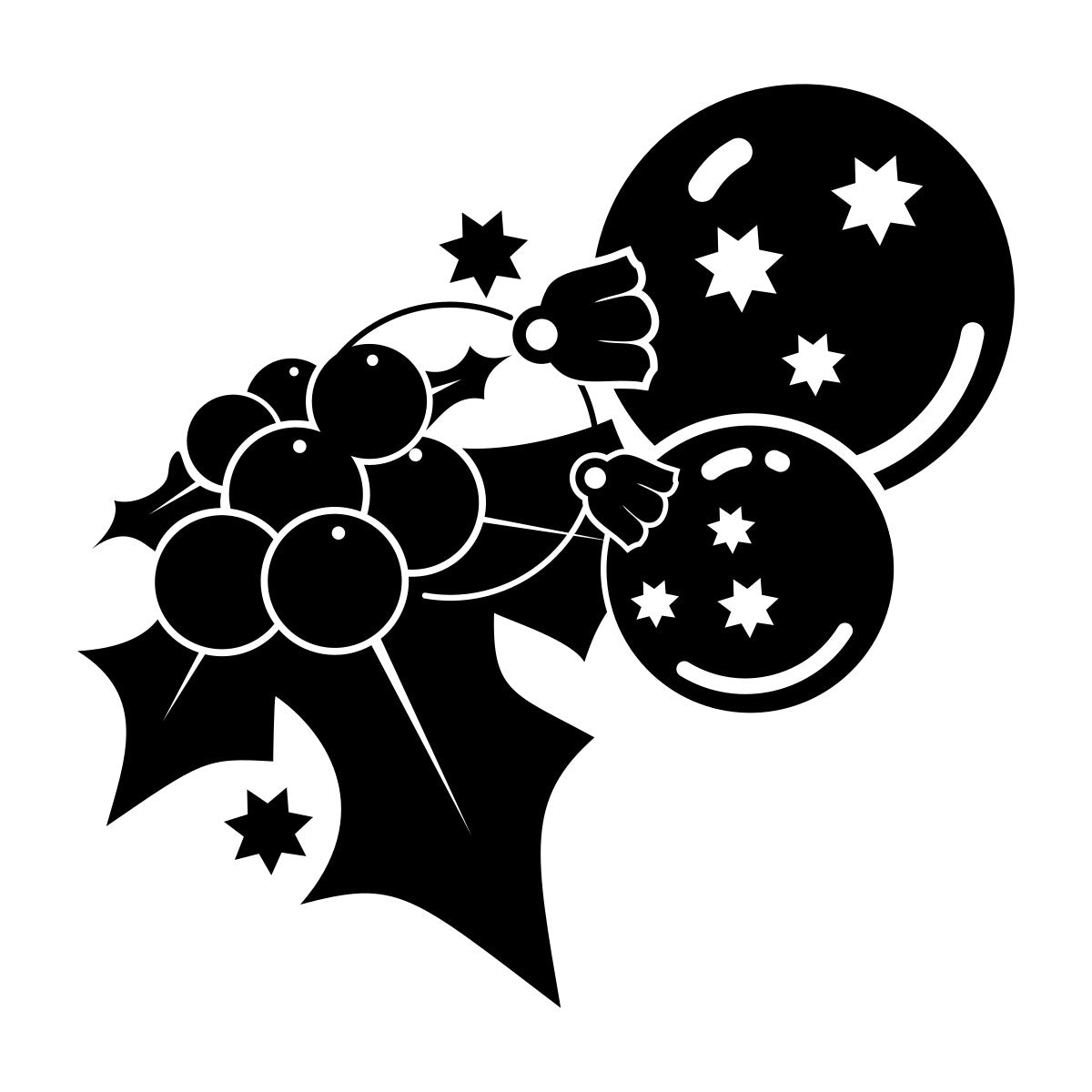 Holly Baubles Christmas Window Sticker black vinyl design on a white background