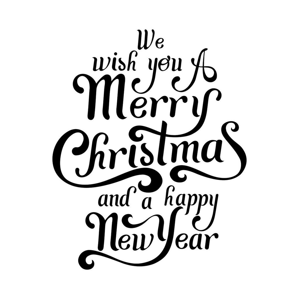 We Wish You A Merry Christmas And A Happy New Year Script Window Sticker black vinyl design on a white background