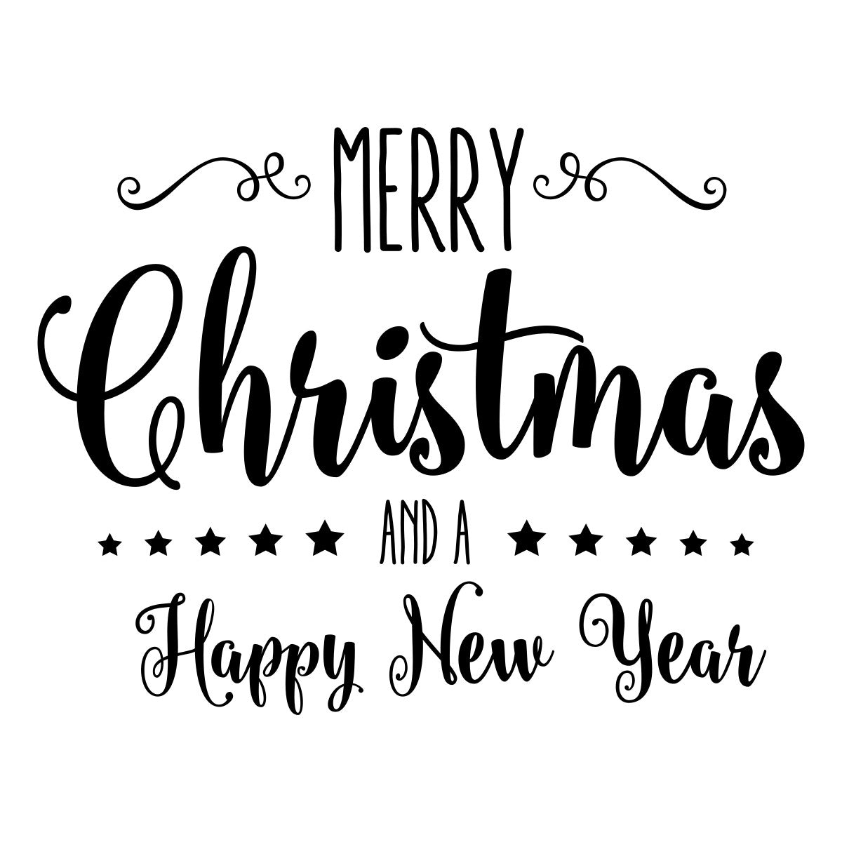 Merry Christmas And A Happy New Year Window Sticker black vinyl design on a white background