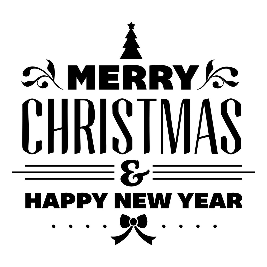 Merry Christmas Happy New Year Window Sticker black vinyl design on a white background