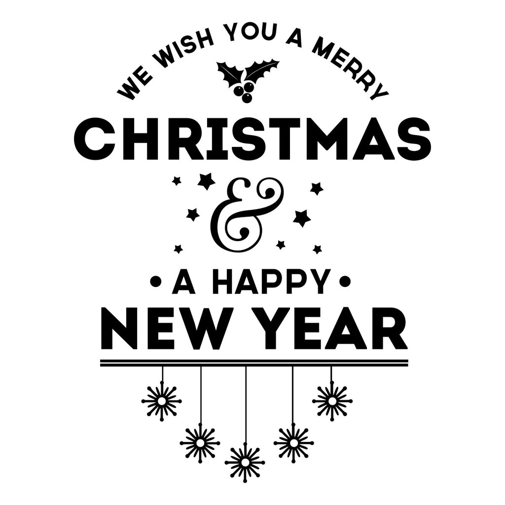 We Wish You A Merry Christmas Shop Window Sticker black vinyl design on a white background