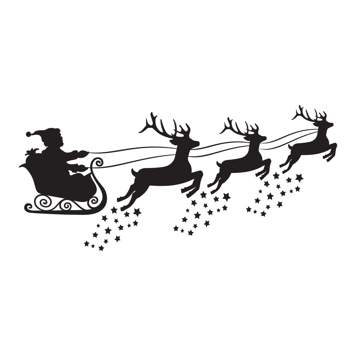 White Santa sleigh and reindeer Christmas sticker on a fashion shop display