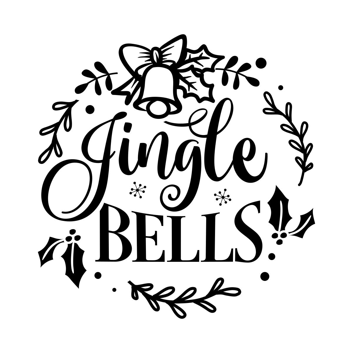 Jingle Bells decal design with decorative bells, holly and festive foliage