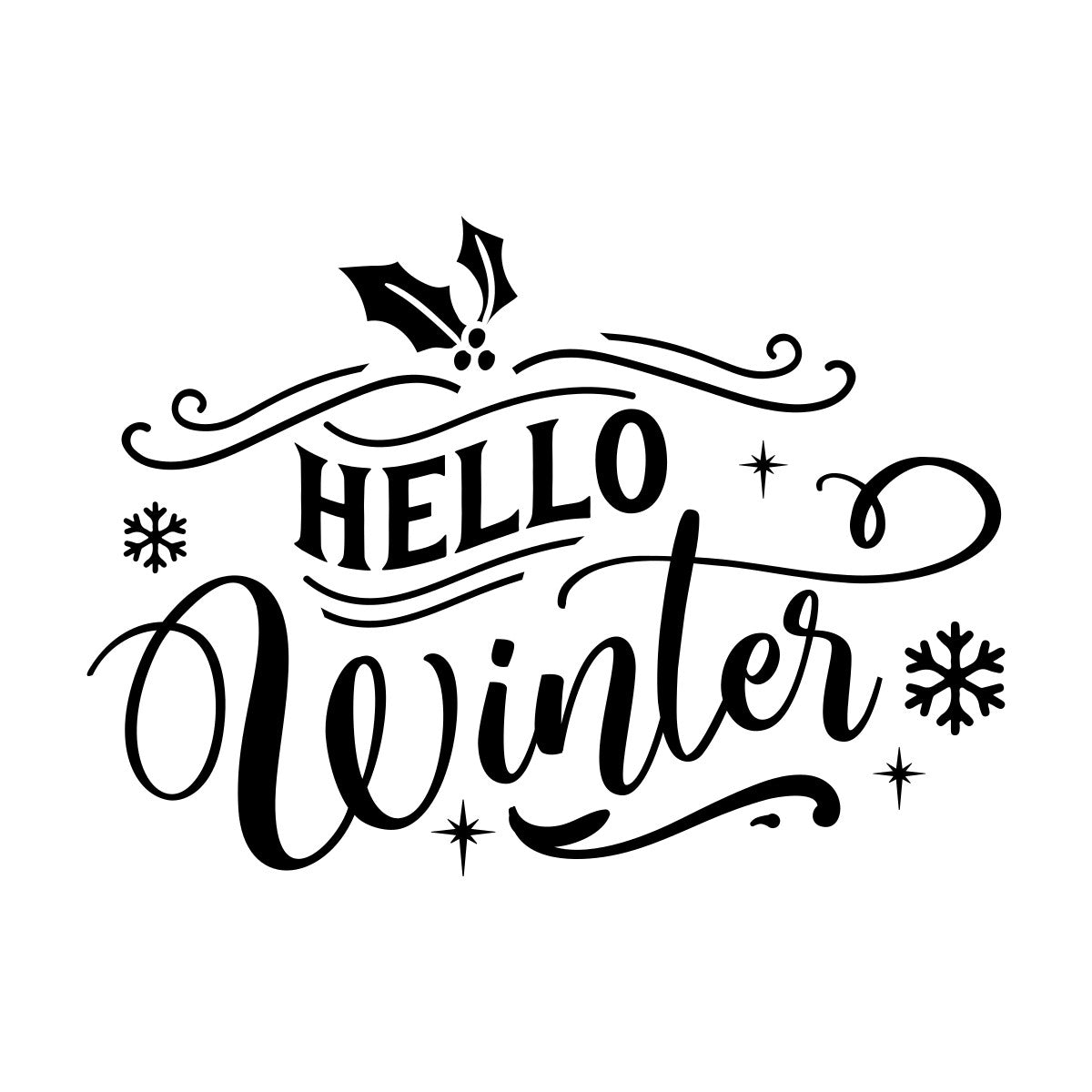 Hello Winter decorative Christmas vinyl decal design in black