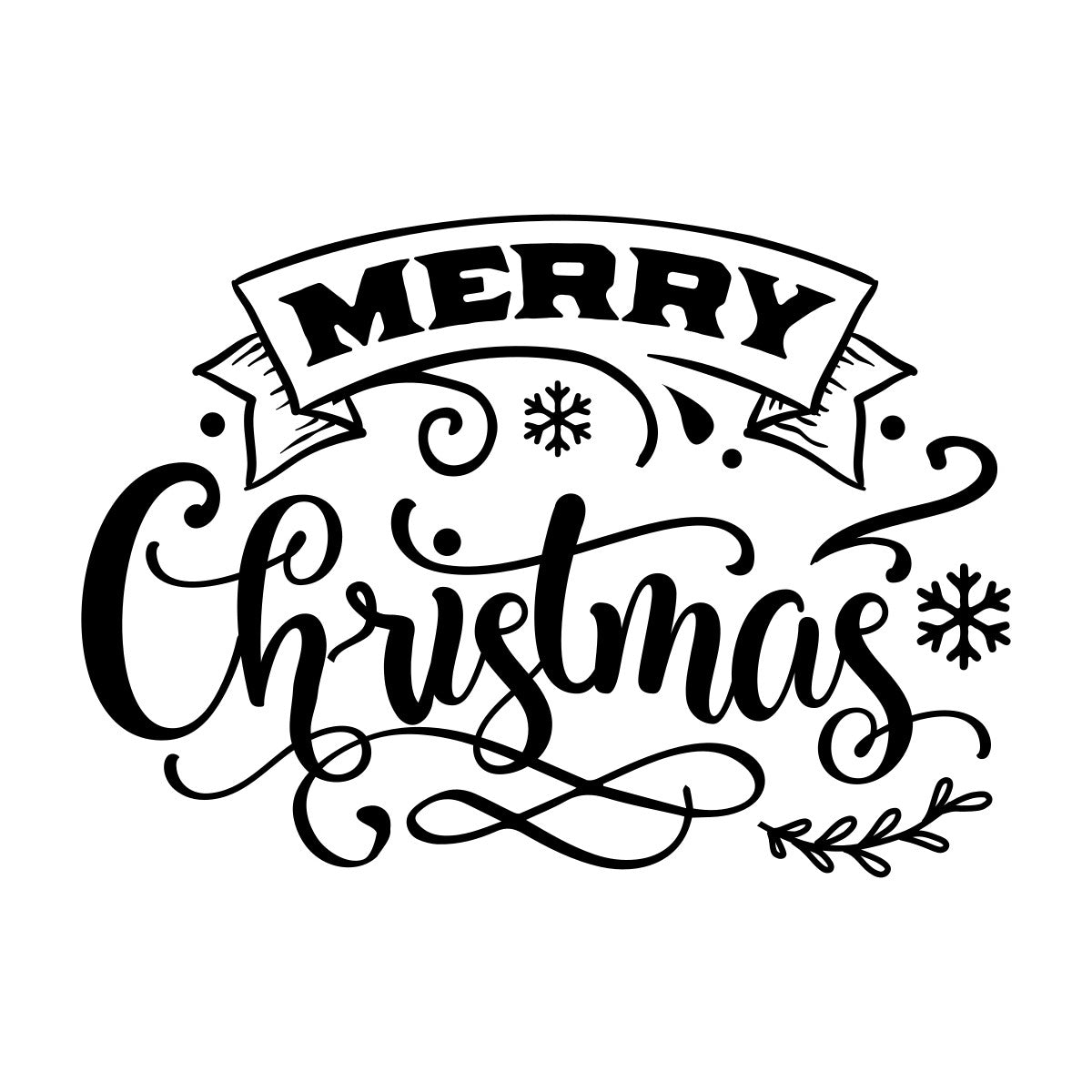 Merry Christmas Vintage Window Sticker black vinyl design on a white background