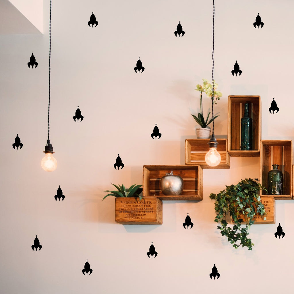 Space Rocket wall stickers shown on a smooth wall